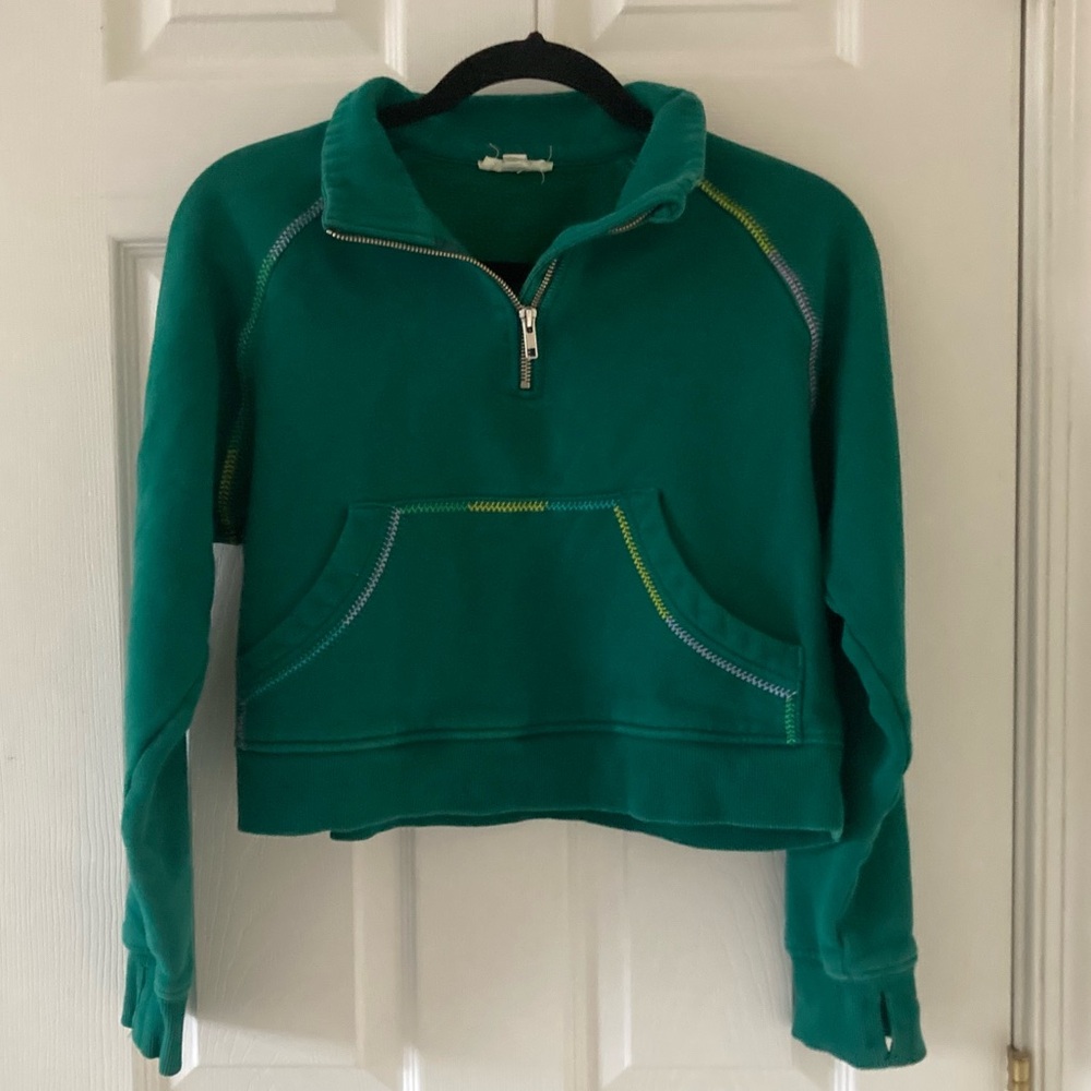 Roller Rabbit Whipstitch Cropped Half-Zip Sweatshirt – Green – Size XS